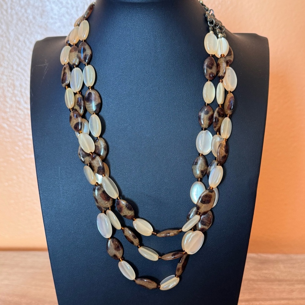 Vintage Acrylic Multi-Strand Cheetah Print Necklace Statement Chunky 80s